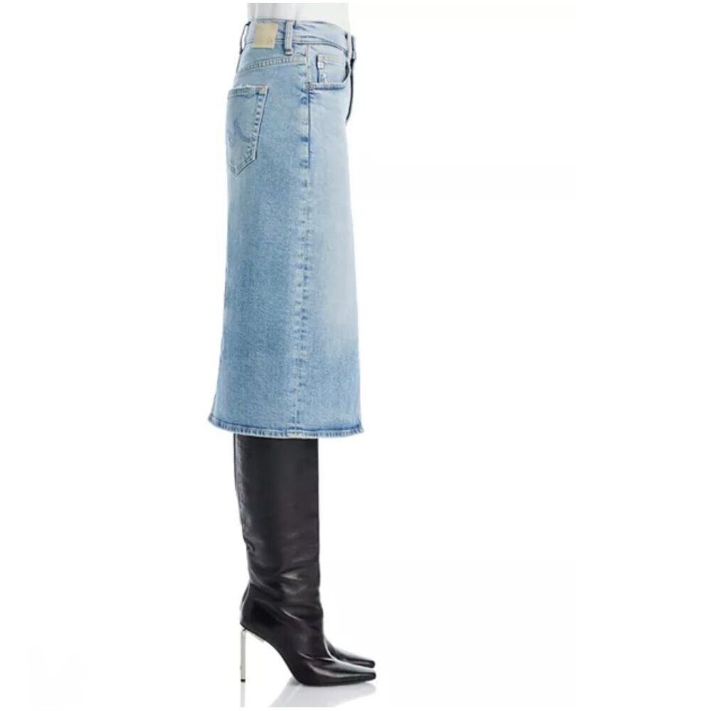 AG Jeans Alicia Denim Midi Skirt | Size 29 / Size 8 | Front Slit High-Waisted - Picture 4 of 12